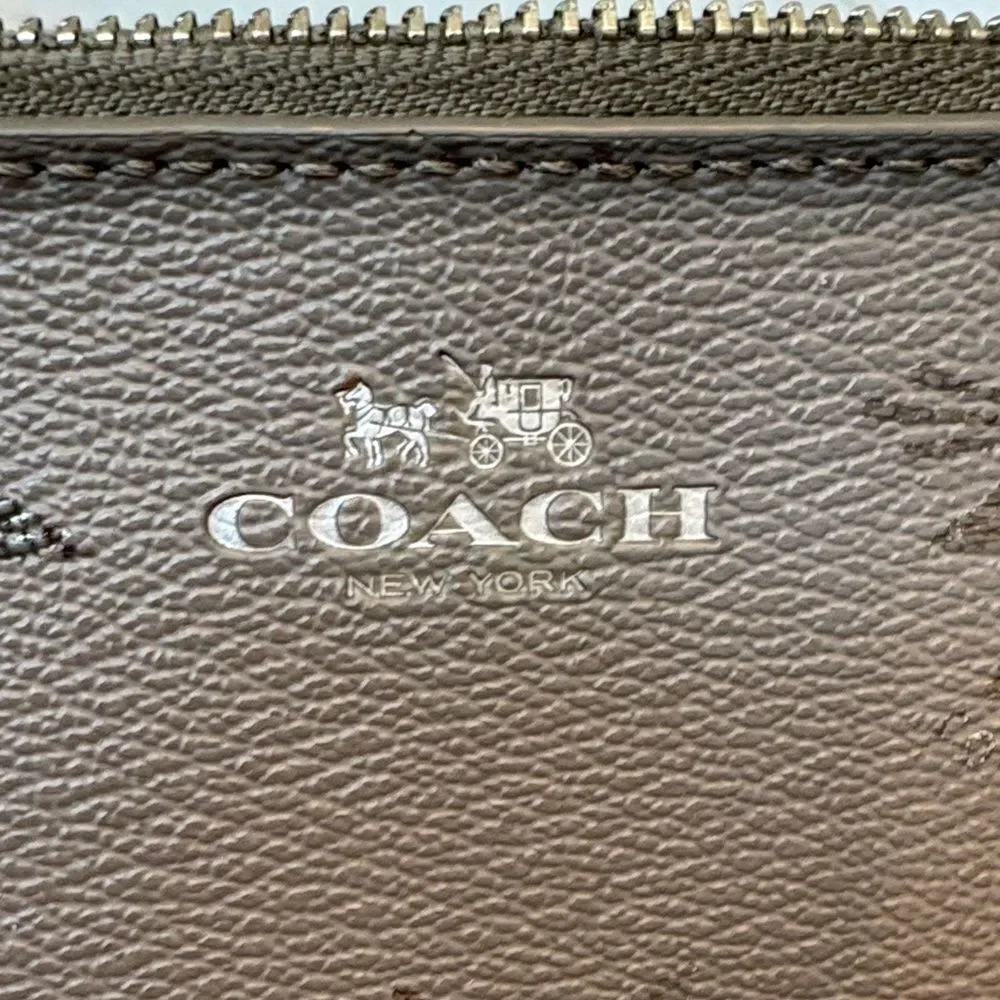 Coach Saffiano Leather Metallic Silver Star-Pattern Wristlet